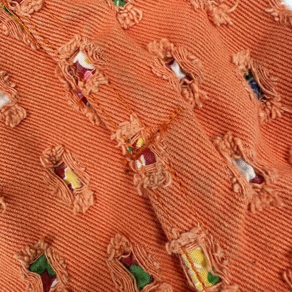 Via Via Couture Denim Jacket XL Orange Trucker Embroidered Textured Boho Retro - Picture 11 of 12